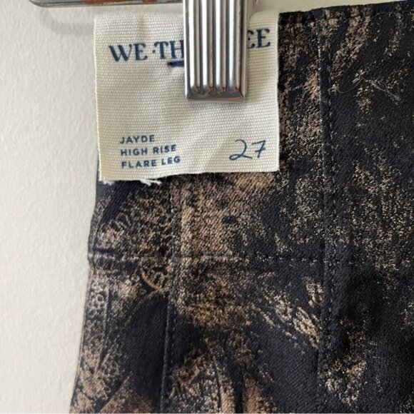 Free People Jayde Metallic Printed Flare Jeans in Black Tie Size 27 - Picture 10 of 16